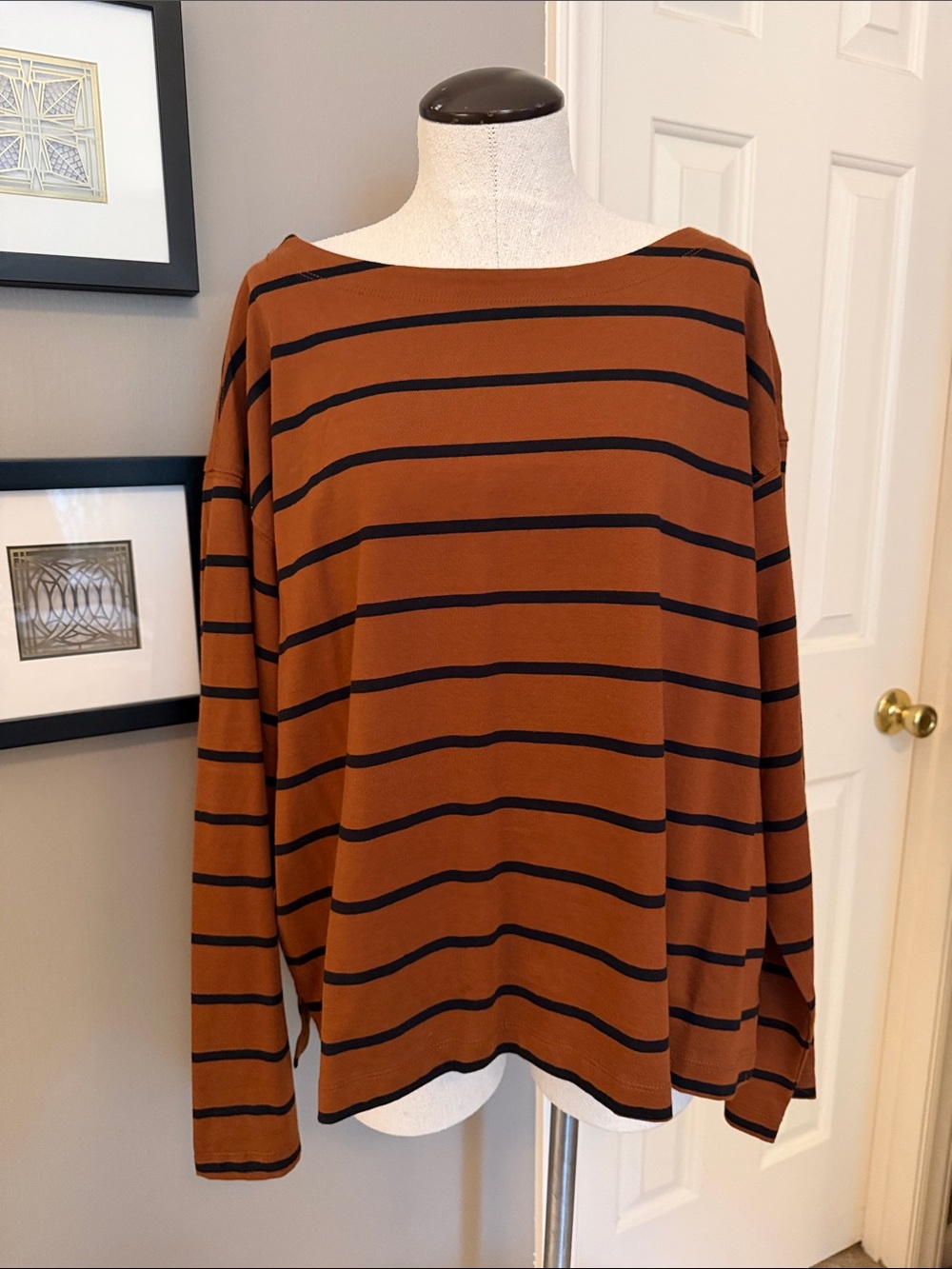 Old Navy Striped Boatneck Top in Rust and Black